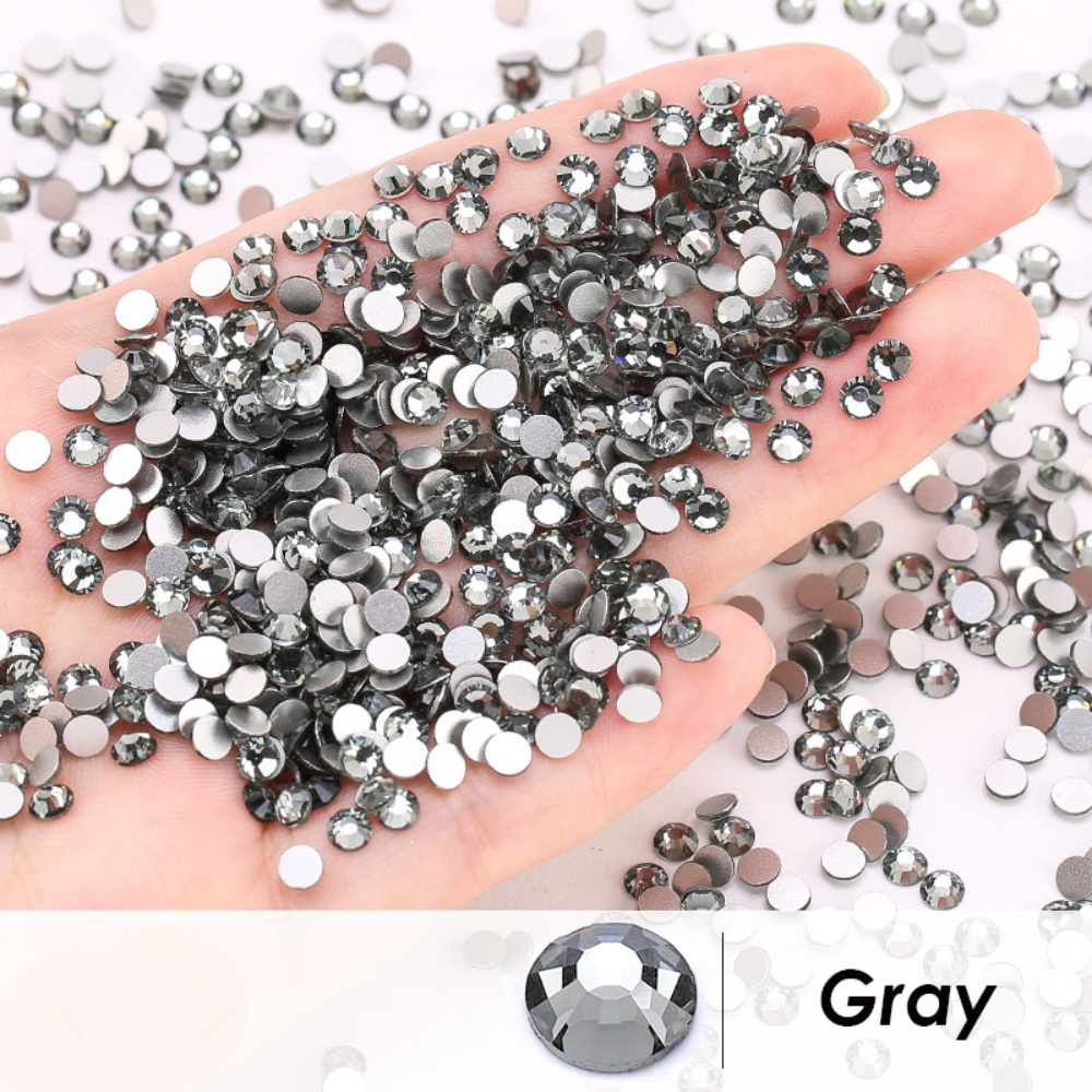 Feildoo 1440 Pieces Flat Crystal Rhinestone Glue Fixed Round Stones Glass  Nails Diamonds For Crafts Nails Clothes Shoes Bags Diy Art,Gray 